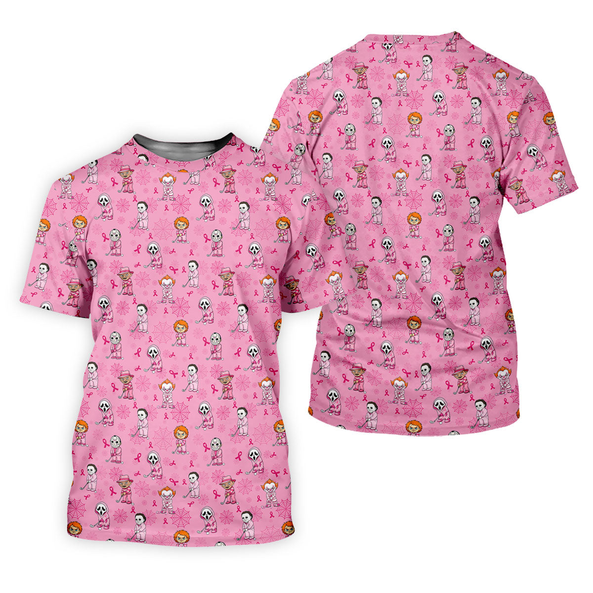 Pink Halloween Horror Breast Cancer Polo Shirt, Golf Shirts For Men, Mens Golf Shirts