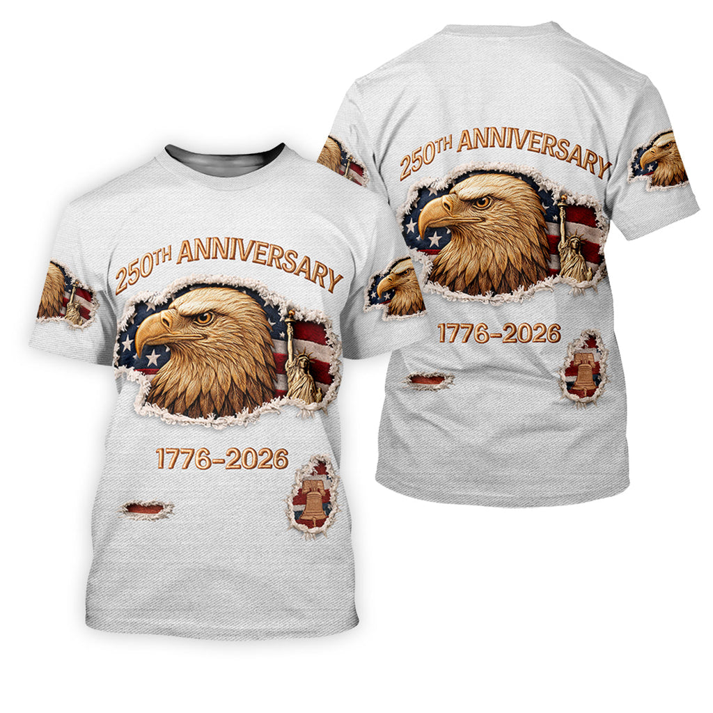 250th Anniversary 1776-2026 American Flag And Eagle Golf Tops For Men, Patriotic Golf Shirt, Golf Shirts For Men