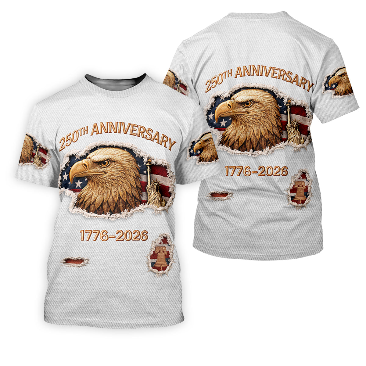250th Anniversary 1776-2026 American Flag And Eagle Golf Tops For Men, Patriotic Golf Shirt, Golf Shirts For Men