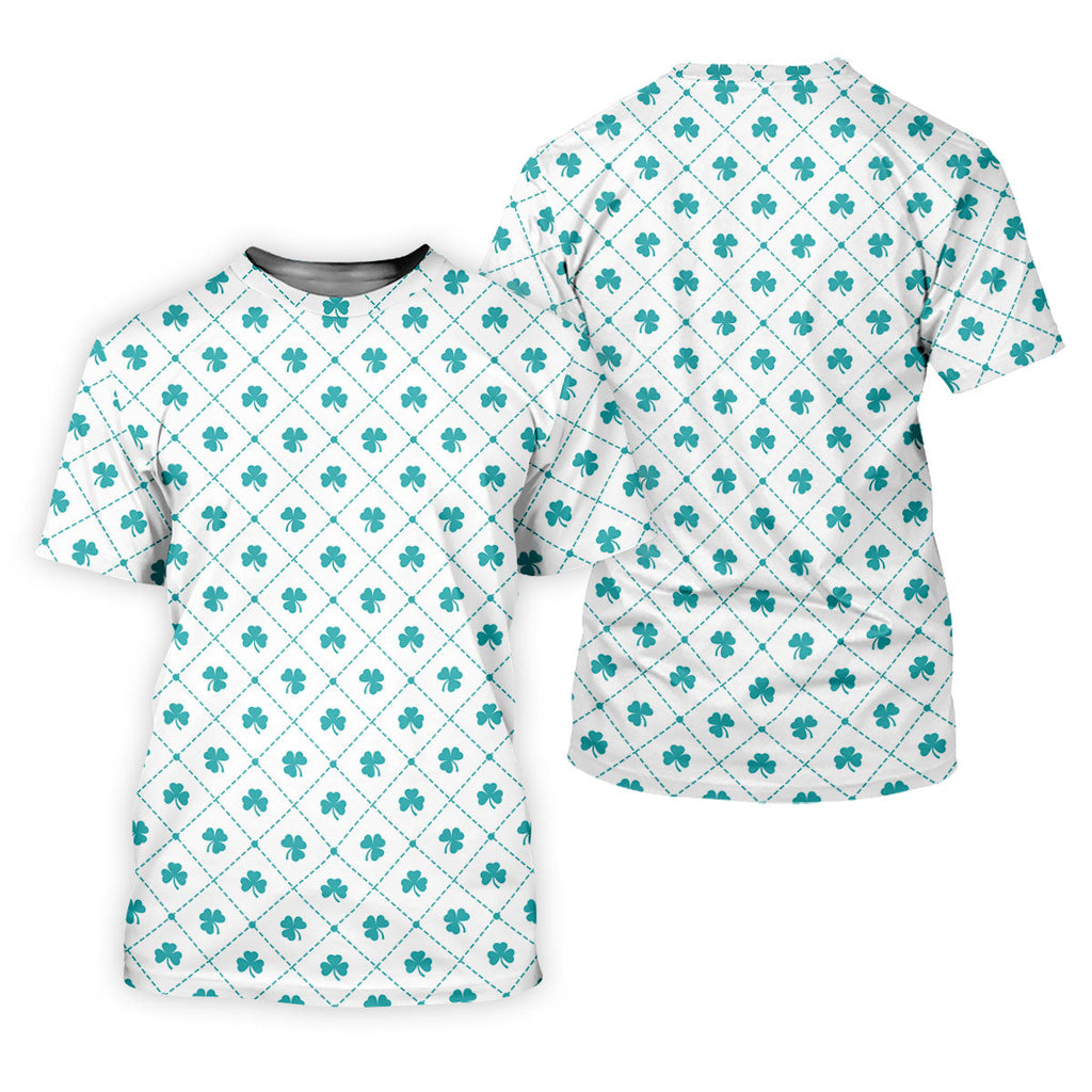 Grid Pattern Shamrock Golf Shirt, St Patrick's Day Golf Tops For Men, Golf Shirts For Men, Polo ShirtFor Men
