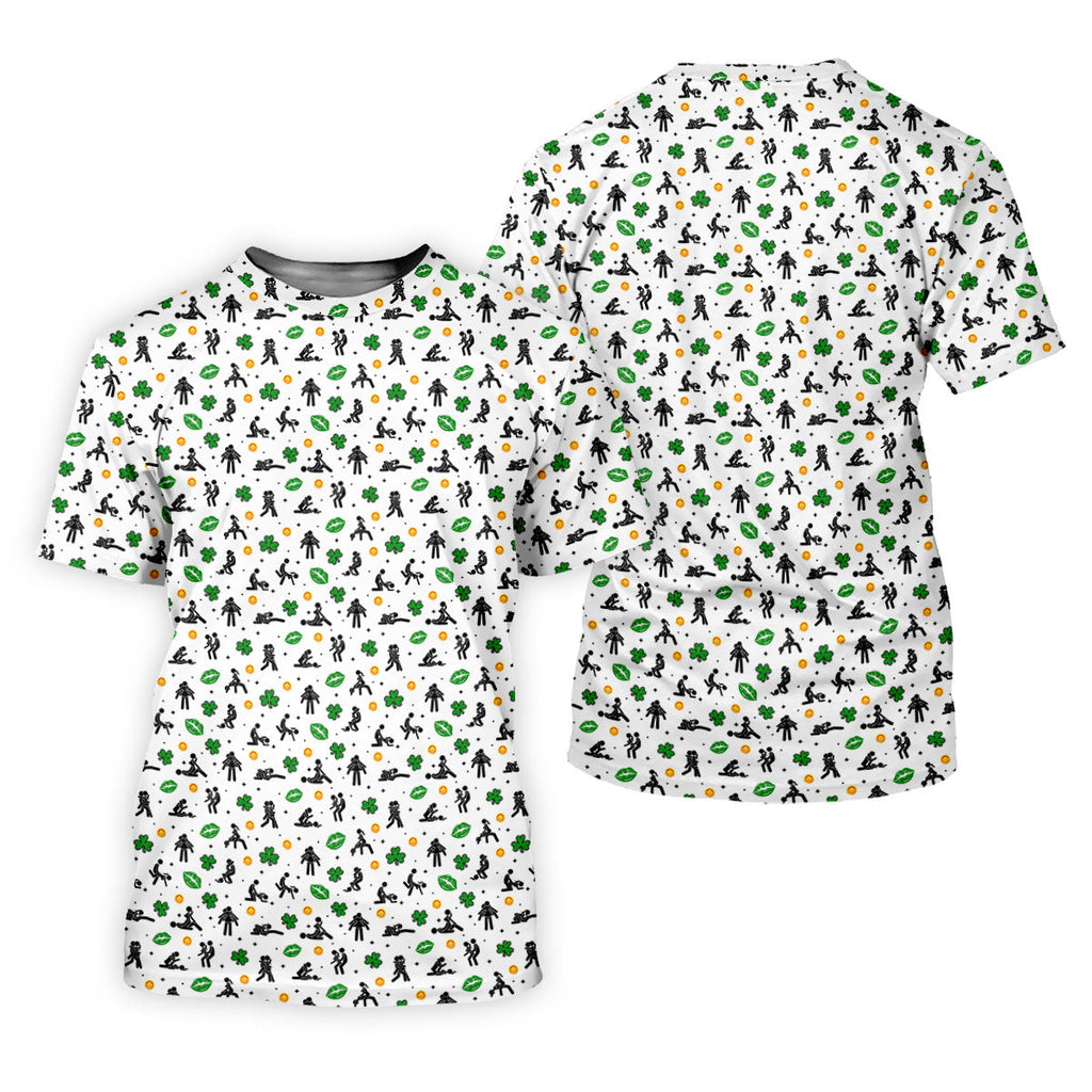 Funny Stick Figure Naughty Position Shamrock St Patrick's Day Golf Shirt, Performance Golf Shirt, Polo Shirts For Men