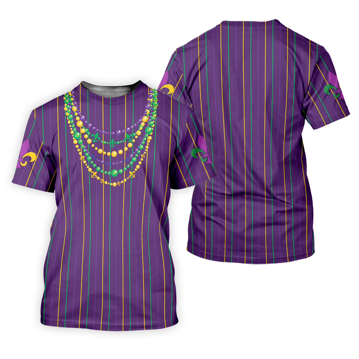 Mardi Gras Beads Necklaces Print Purple Golf Shirt, Golf Tops For Men, Polo Shirts For Men, Golf Shirts For Men
