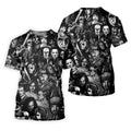 Classic Horror Characters Black And White Golf Polo, Dark Vibe Polo ShirtFor Men, Halloween Golf Shirt