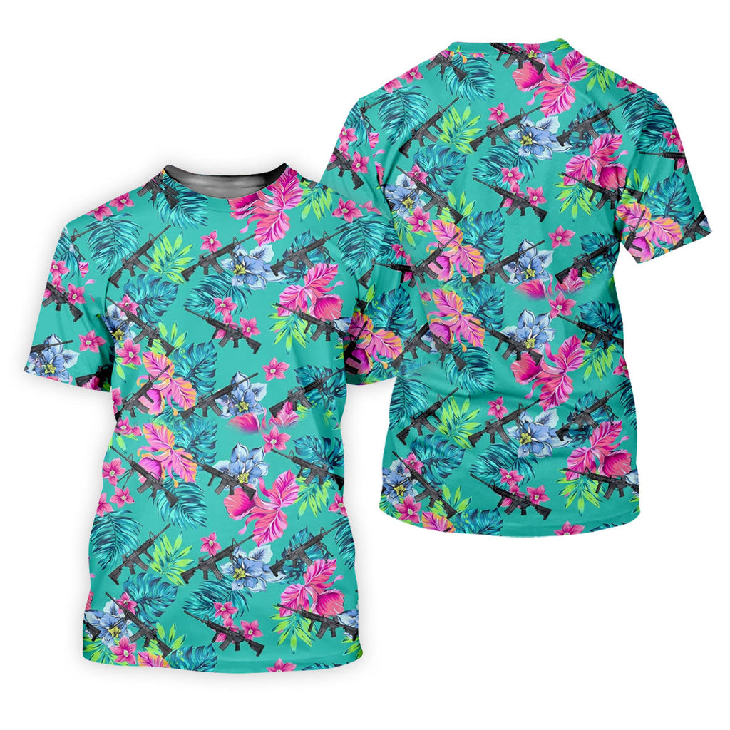 Hawaiian Floral With Army Theme Golf Shirts For Men, Polo Shirts For Men, Golfing Apparel