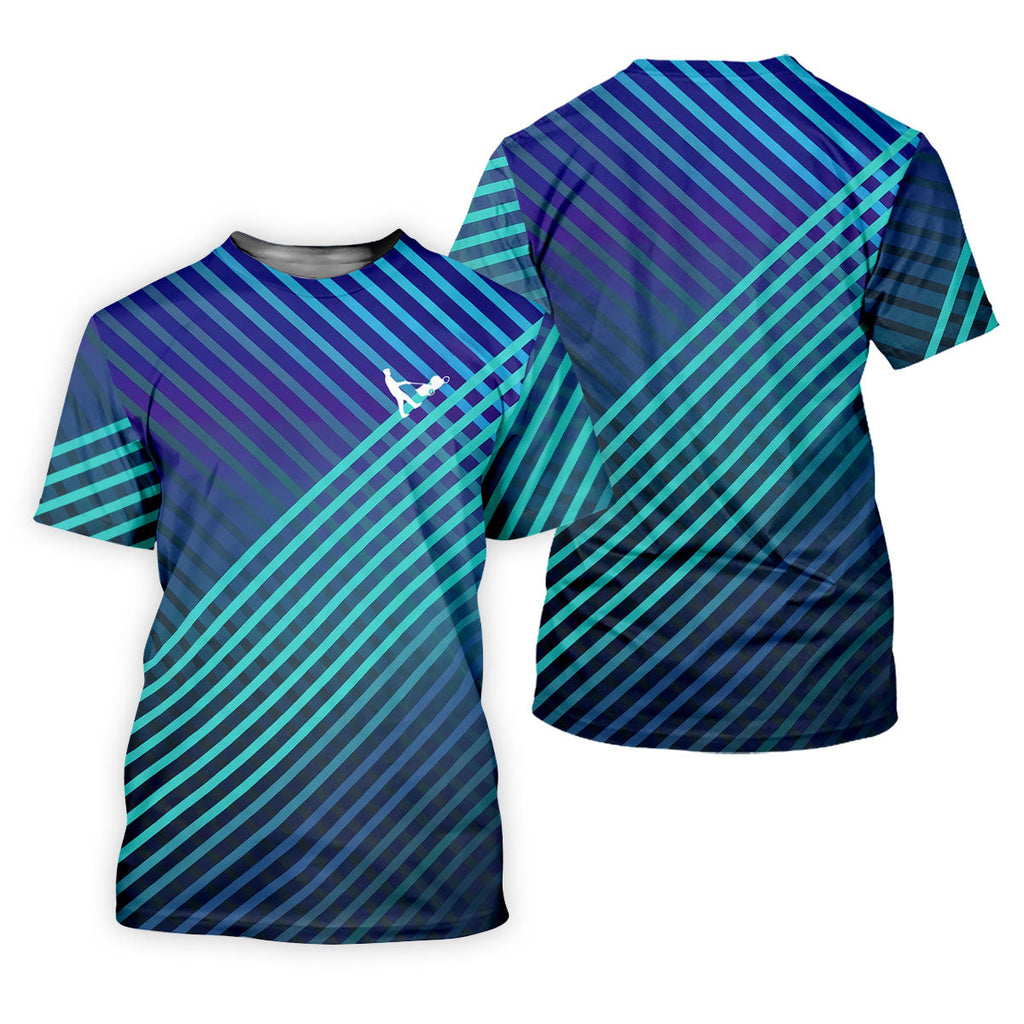 Teal And Purple Striped Pattern Golf Tops For Men, Performance Golf Shirt, Polo Shirts For Men