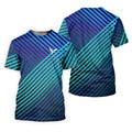 Teal And Purple Striped Pattern Golf Tops For Men, Performance Golf Shirt, Polo Shirts For Men