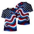 Star Pattern Red White Blue Wavy Stripes 250th Anniversary, Patriotic 4th Of July Golf Shirts For Men