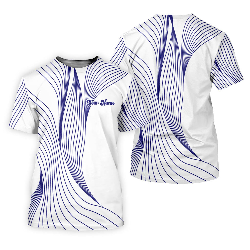 Geometric Line Wavy Line Purple And White Custom Name Golf Shirts For Men, Men's Golf Shirt, Polo Shirts For Men