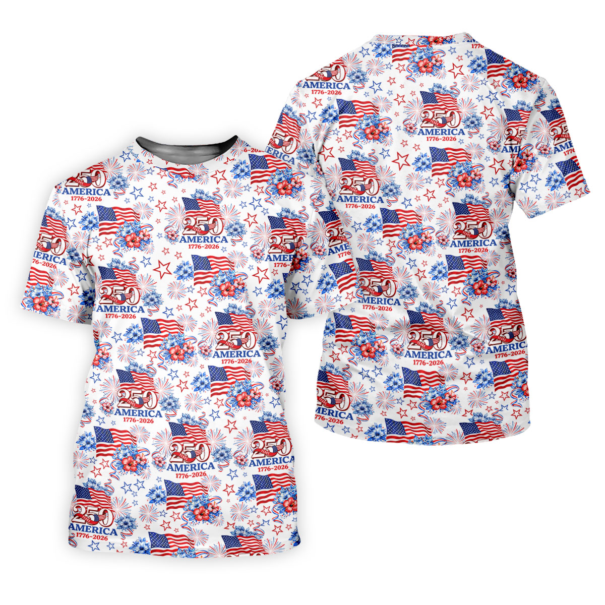 250 Years America 1776-2026 Hibiscus Tropical Flowers 4th Of July Golf Shirt, Golf Shirts For Men