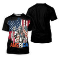 American Flag Bigfoot Patriot Black Hawaiian Golf Shirt, 250th Anniversary Tropical Vibe Men's Golf Shirt