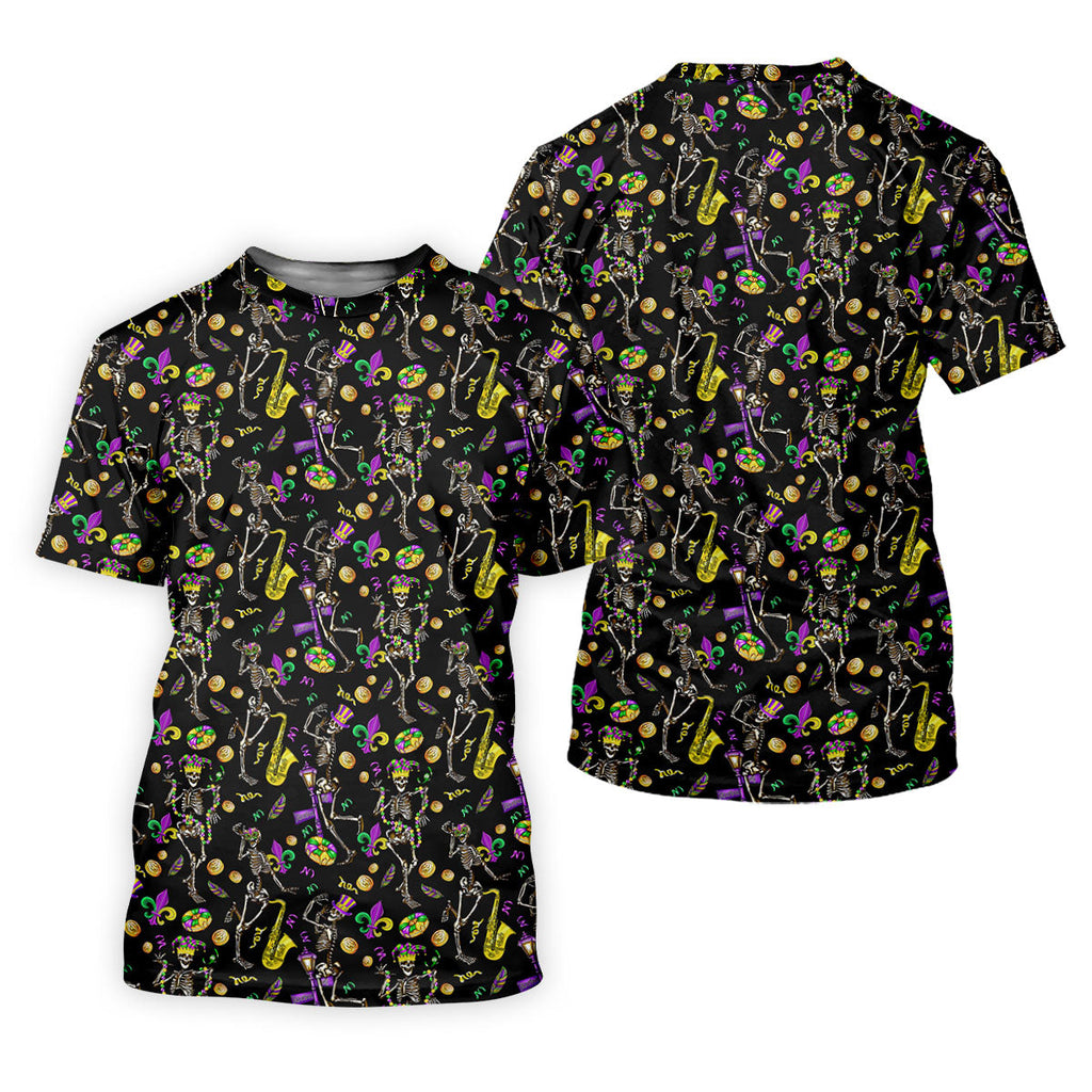 Dancing Skeleton Mardi Gras Fleur De Lis Black Golf Shirt, Polo Shirts For Men, Golf Shirts For Men