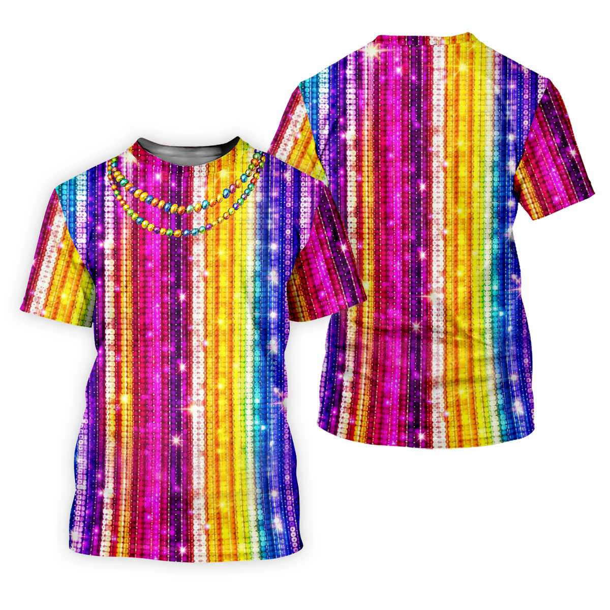 Mardi Gras Sequinned Glitter Print Golf Tops For Men, Polo Shirts For Men, Golf Shirts For Men