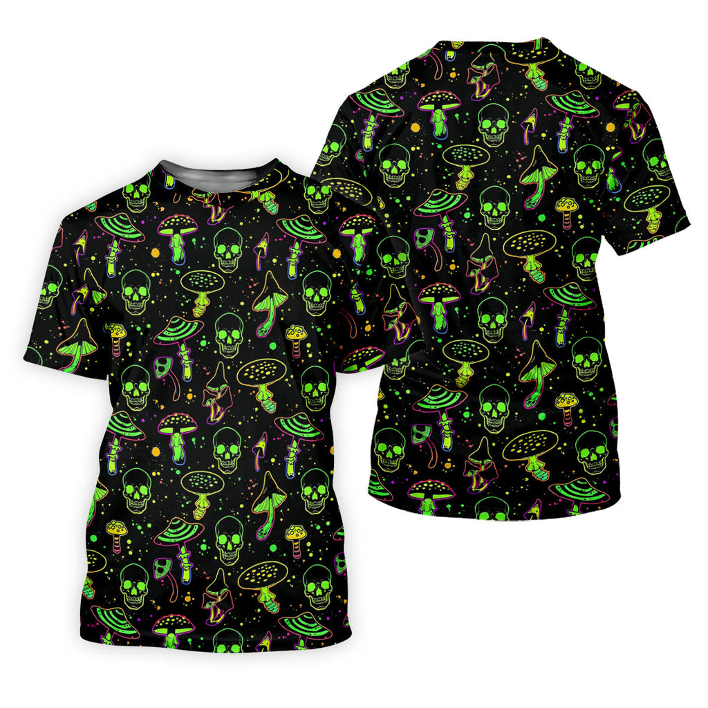 Mushroom And Skull Neon Pattern Hawaiian Golf Shirt, Men's Funny Golf Shirts