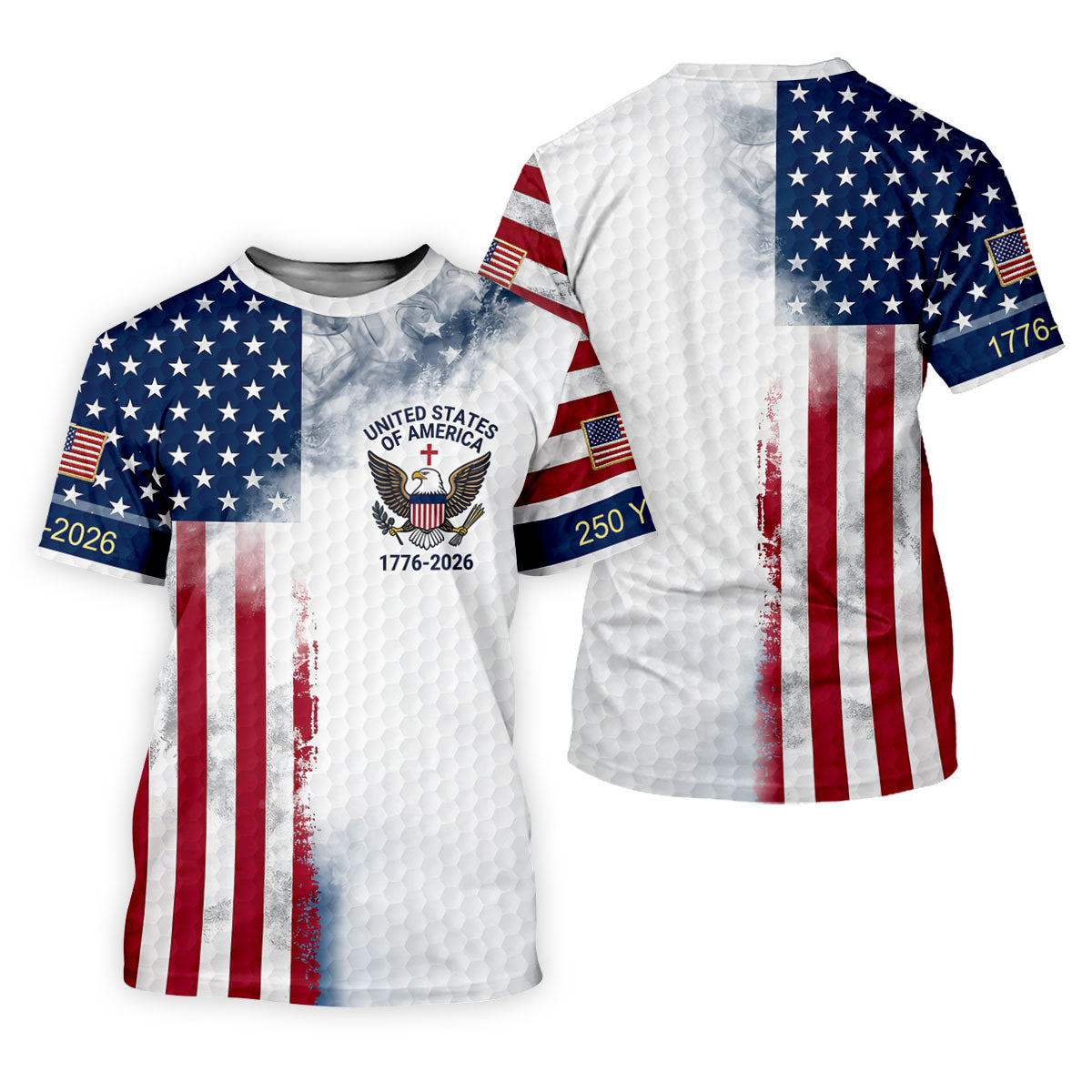 USA Flag Pattern 1776-2026 Distressed Vintage Golf Shirt, 250th Anniversary 4th Of July Golf Shirts For Men