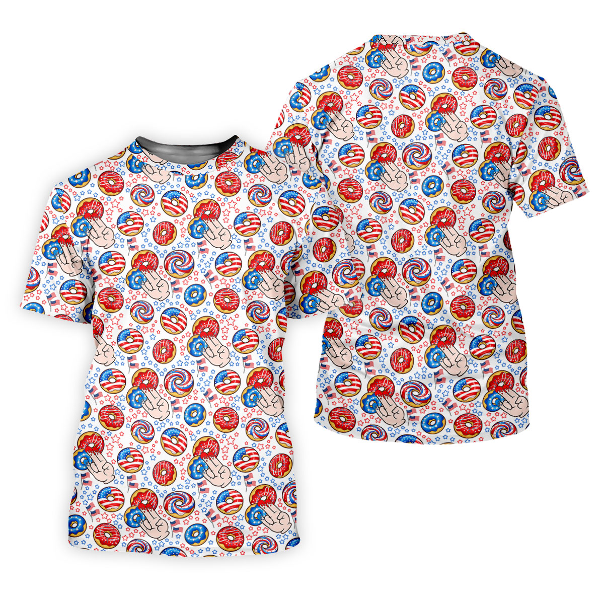 Donut Finger Funny Dirty American Flag Pattern White Golf Shirts For Men, 250th Anniversary Patriotic Golf Shirt