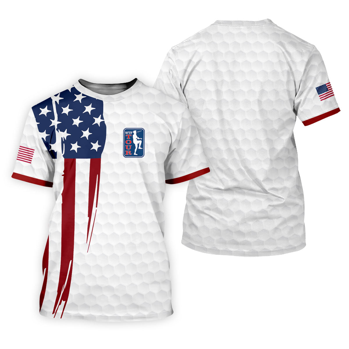 Golf Ball Pattern WTF Tour US Flag 4th Of July Patriotic Golf Shirt, 250th Anniversary Ladies Golf Shirts