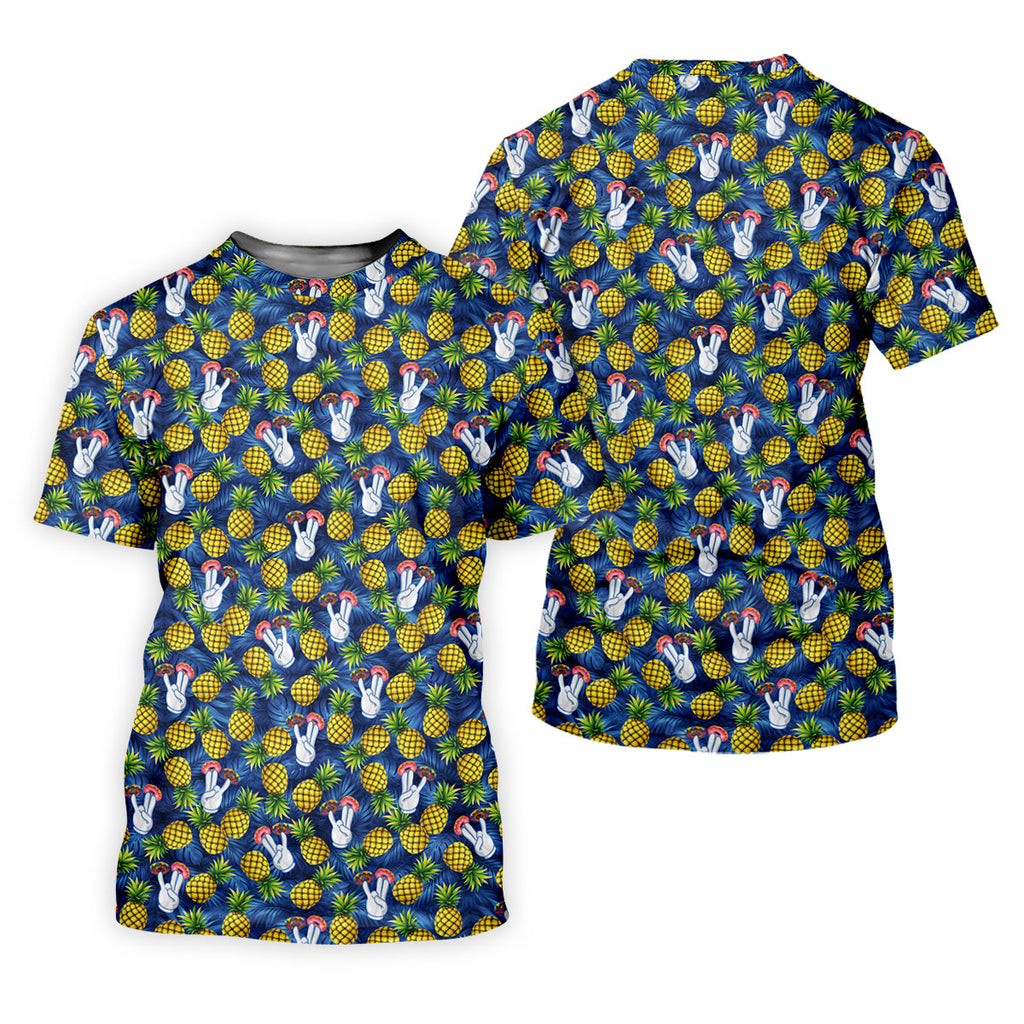Hawaiian Pineapples Donut Finger Blue Green Yellow Fun Golf Shirts For Men, Polo Shirts For Men