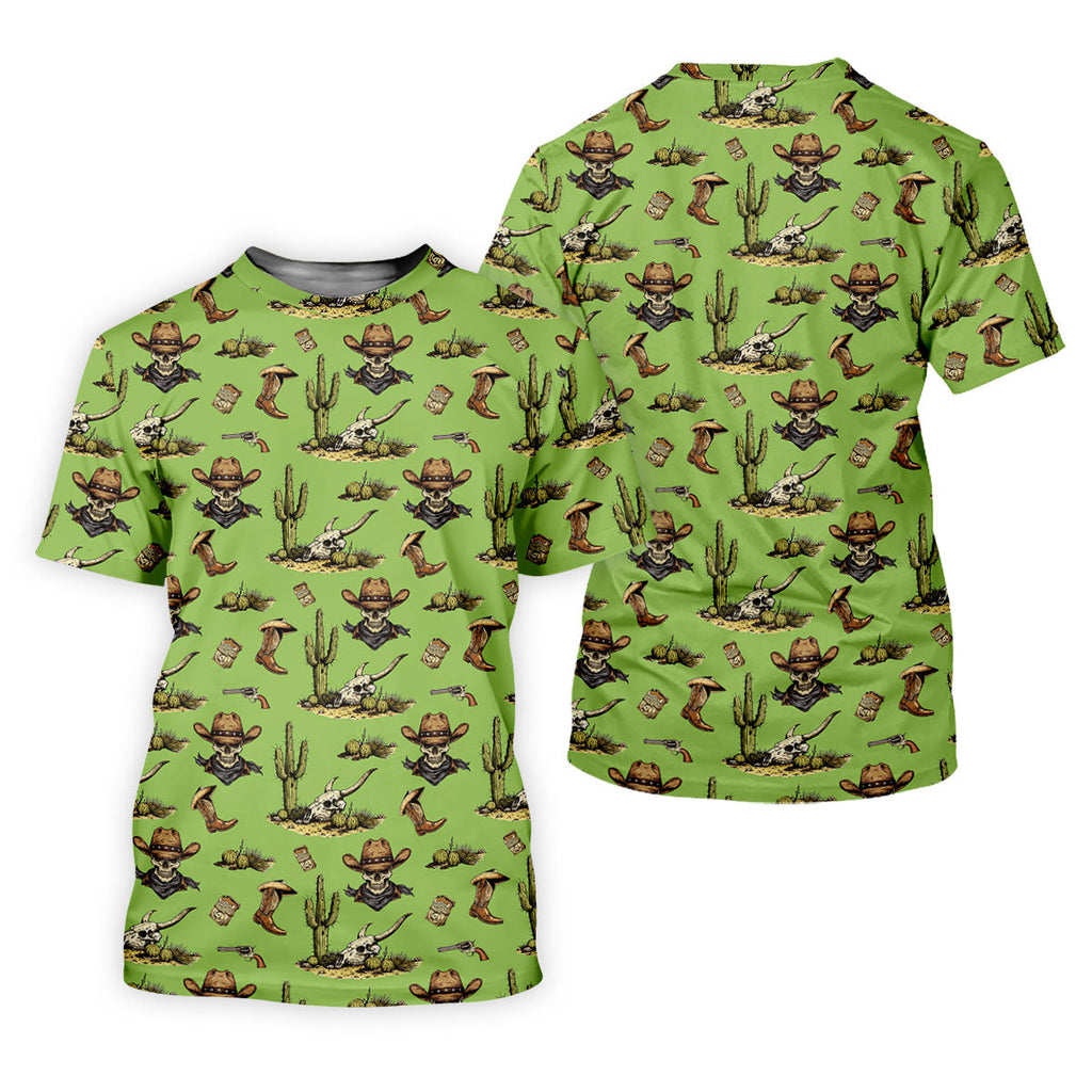 Cowboy Skeleton Longhorn Cow Skull Western Theme Sage Green Golf Tops For Men, Golf Shirts For Men