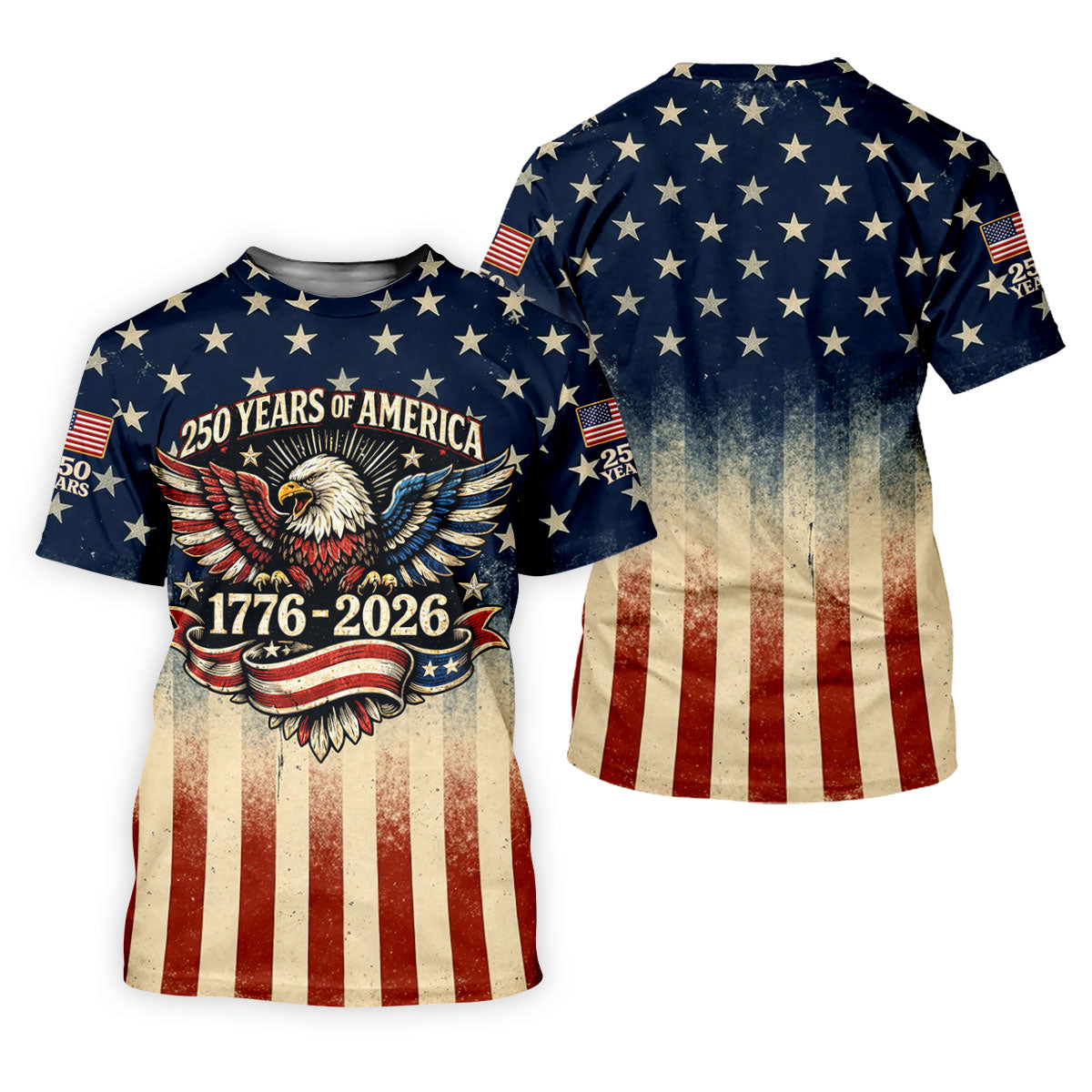 250 Years Bald Eagle US Flag Retro Golf Shirt, Patriotic 4th Of July Golf Shirts For Men