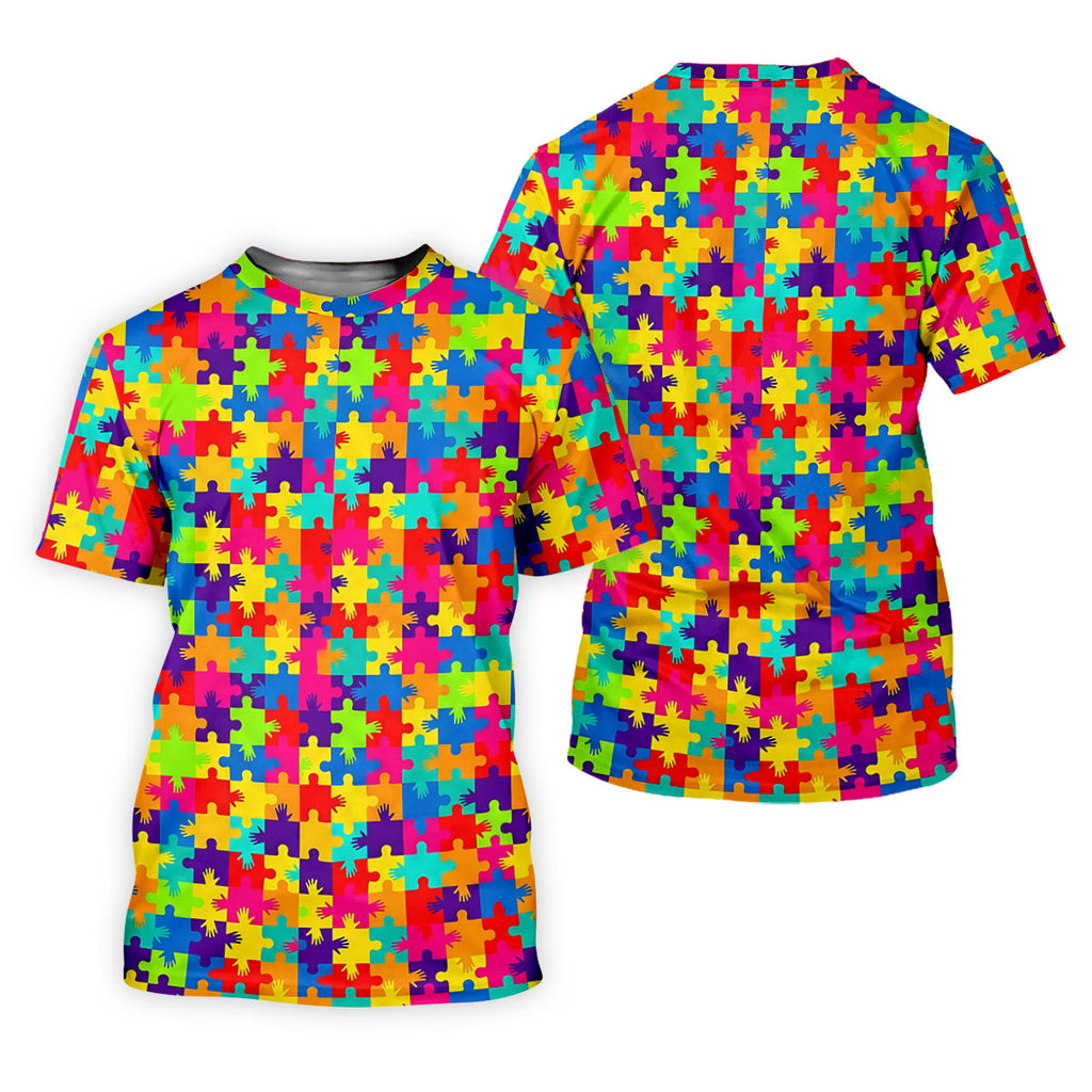 Colorful Handprints Autism Awareness Puzzle Golf Tops For Men, Polo Shirts For Men, Golf Shirts For Men