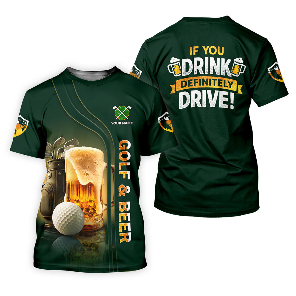If You Drink Definitely Drive Golf And Beer St Patrick's Day Green Golf Shirts For Men, Golf Gift For Men