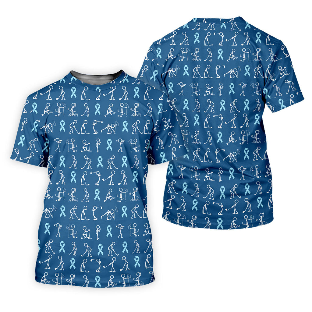Prostate Cancer Blue Ribbon Stick Figure Shirt, Cancer Survivor Shirt, Ladies Golf Shirts