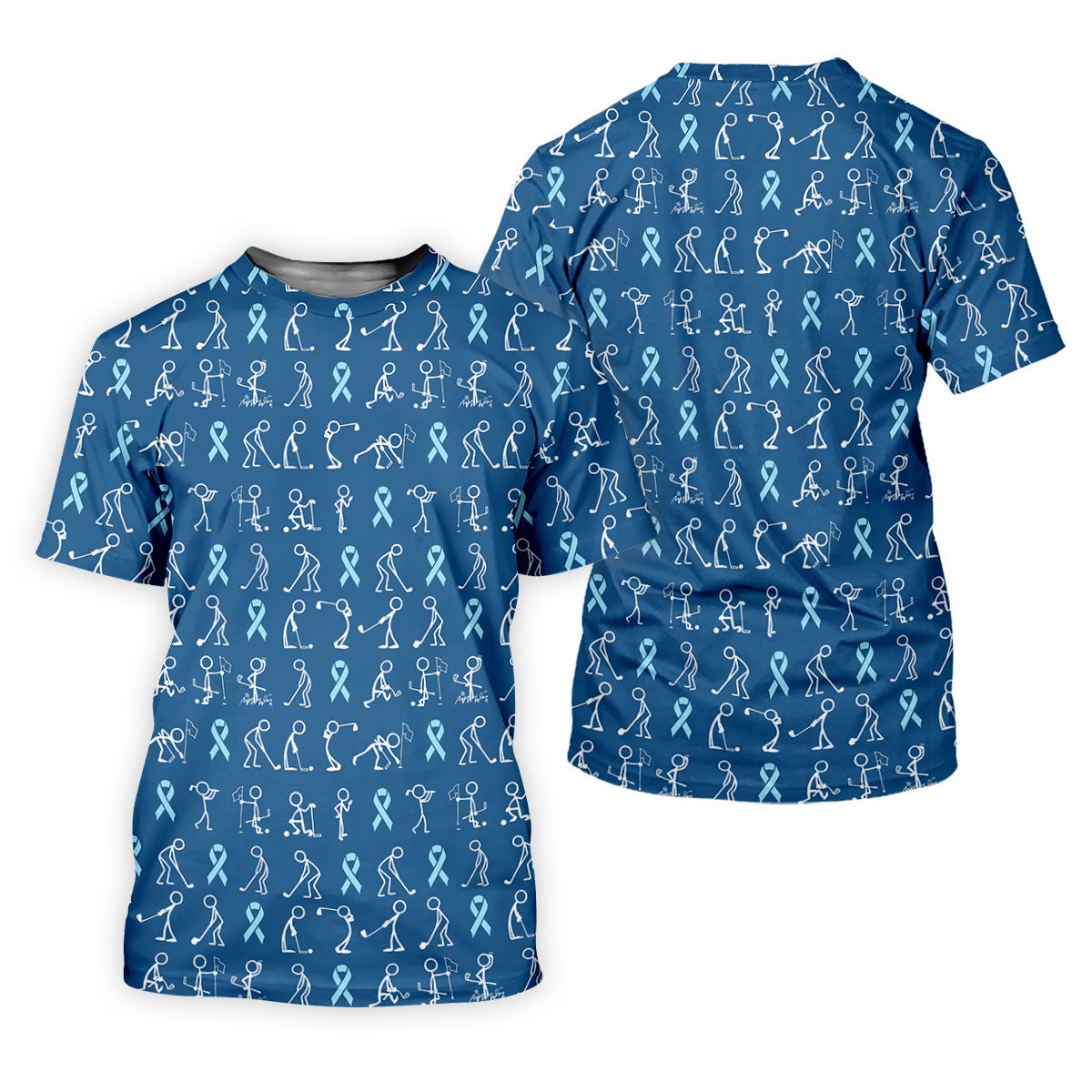 Prostate Cancer Blue Ribbon Stick Figure Shirt, Cancer Survivor Shirt, Ladies Golf Shirts