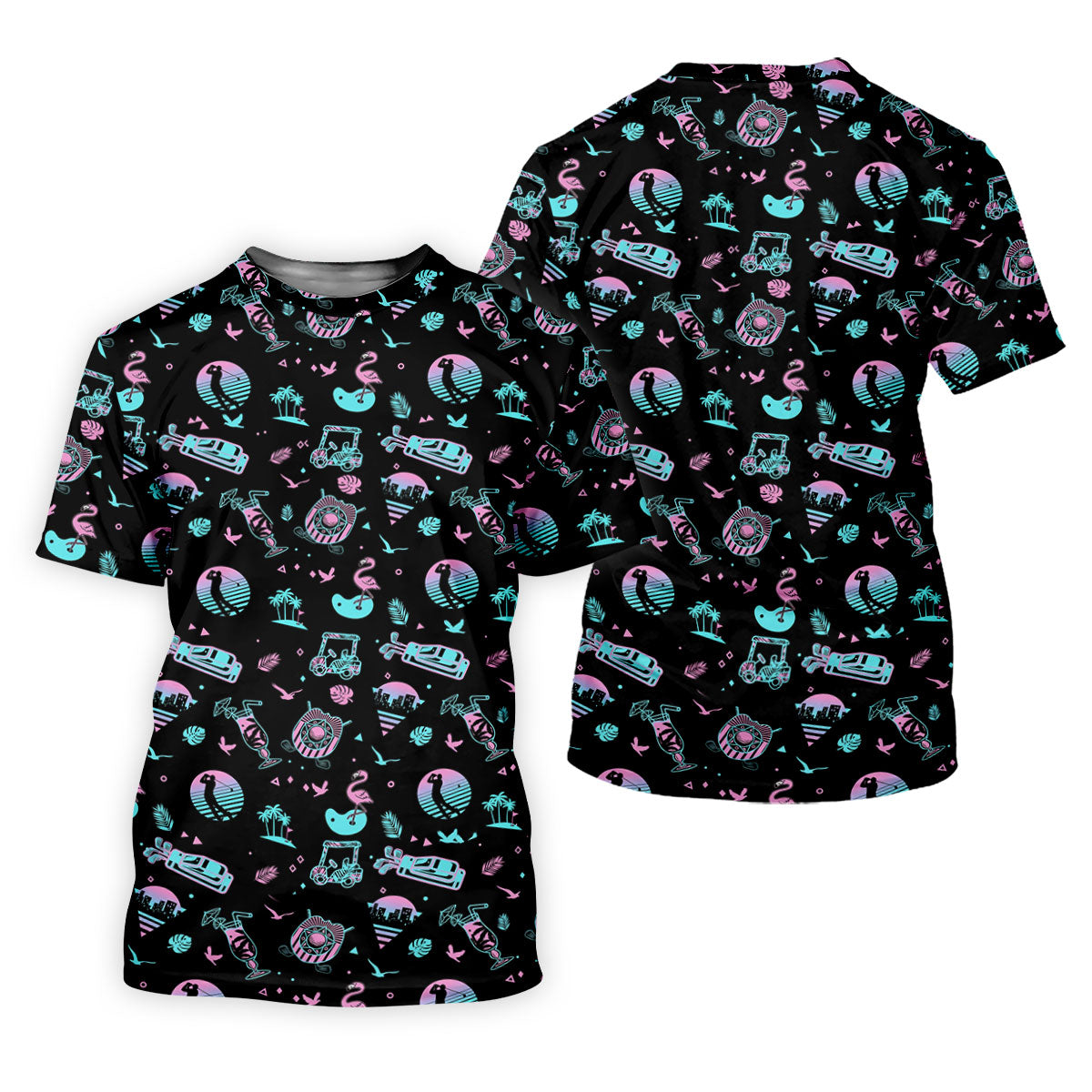 Flamingo Tropical Gradient Colors Retro Golf Shirt, Golf Tops For Men, Golf Shirts For Men
