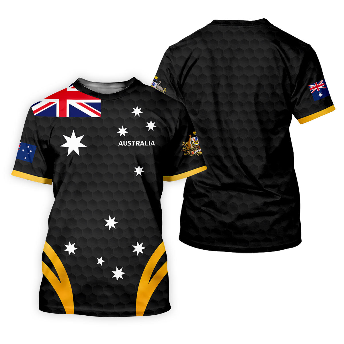 Australia Flag Print Golf Ball Pattern Black Golf Shirt, Australian Symbol Polo ShirtFor Men
