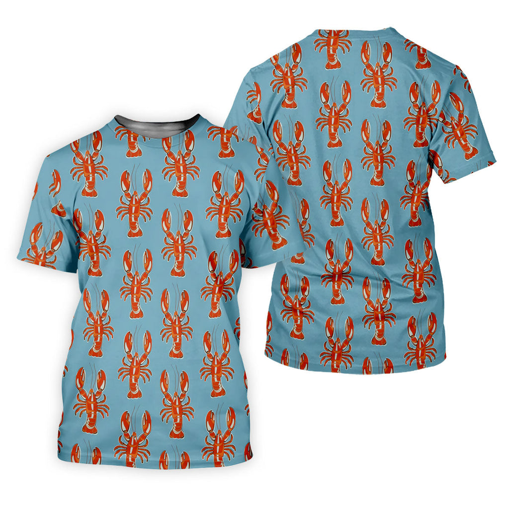 Orange Lobsters Light Blue Mardi Gras Golf Shirt, Golf Tops For Men, Polo Shirts For Men, Golf Shirts For Men