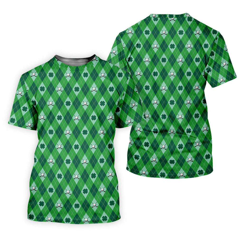 Lucky Four Leaf Clover Golf Ball Pattern Argyle Pattern St Patrick's Day Golf Shirt, Polo Shirts For Men