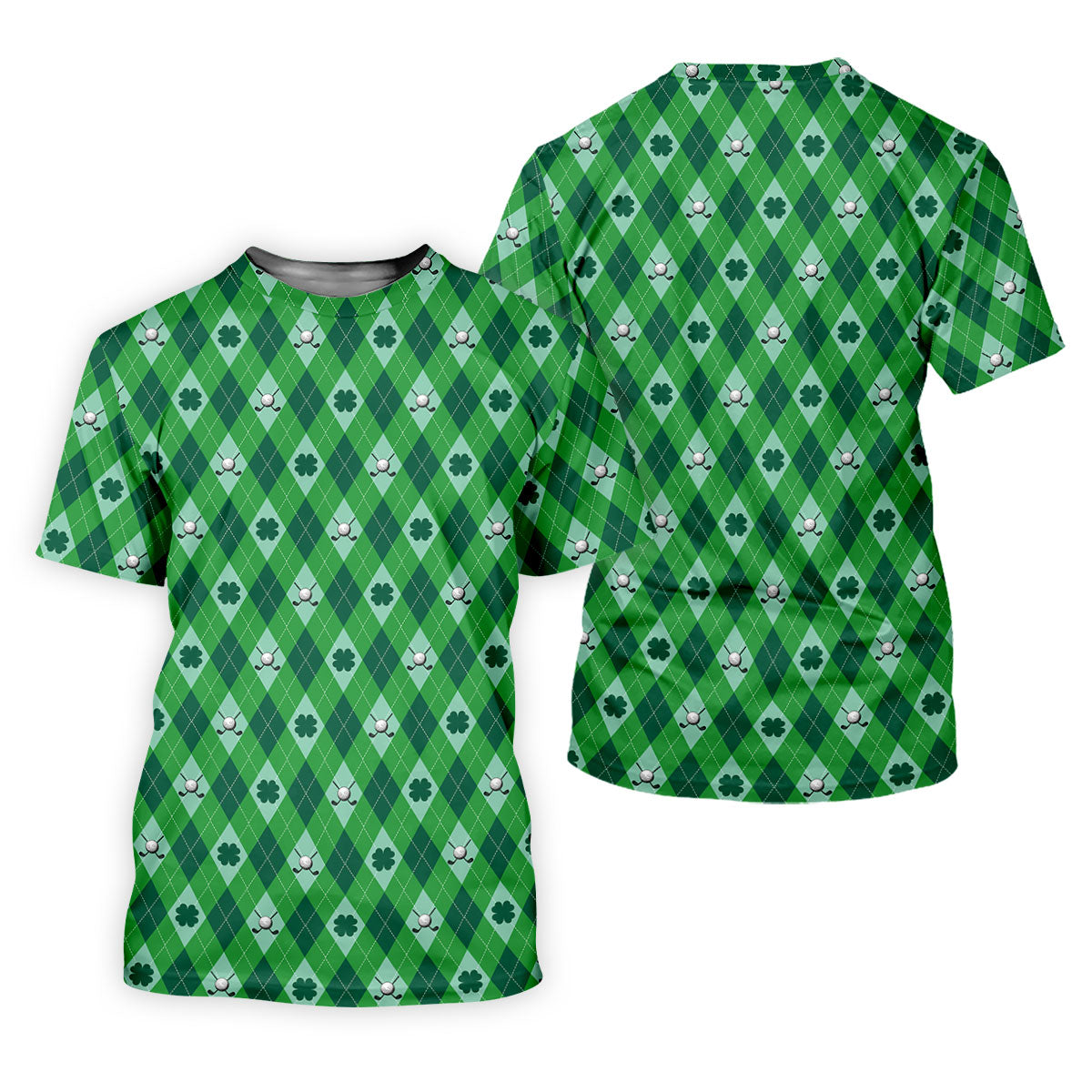 Lucky Four Leaf Clover Golf Ball Pattern Argyle Pattern St Patrick's Day Golf Shirt, Polo Shirts For Men