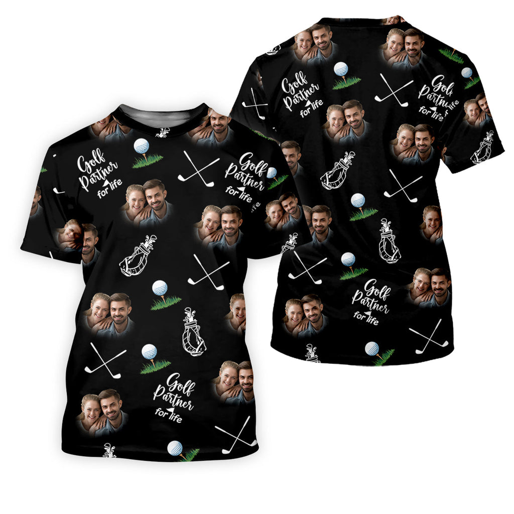 Golf Partner For Life Custom Photo Black Golf Tops For Men, Valentines Golf Gift, Golf Gift For Men