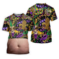 Mardi Gras Purple Green Gold Fleur De Lis Jester Mask Funny Tummy Golf Shirts For Men, Men's Funny Golf Shirts