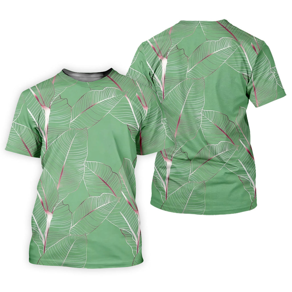 Tropical Leaves Green Golf Shirt, Summer Hawaiian Golf Shirt, Golf Shirts For Men