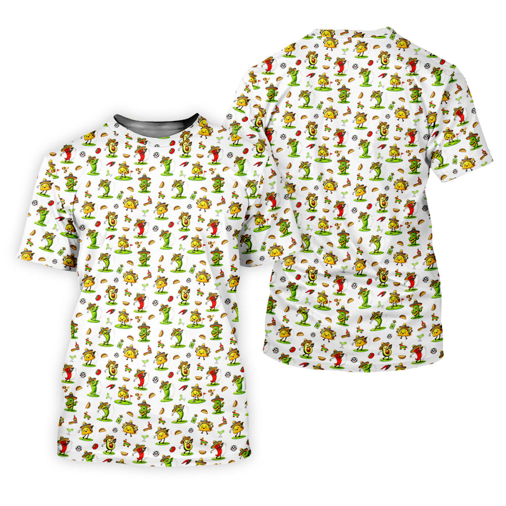 Mexican Cartoon Food Characters Cinco De Mayo Celebration Fiesta Themed White Golf Shirts For Men