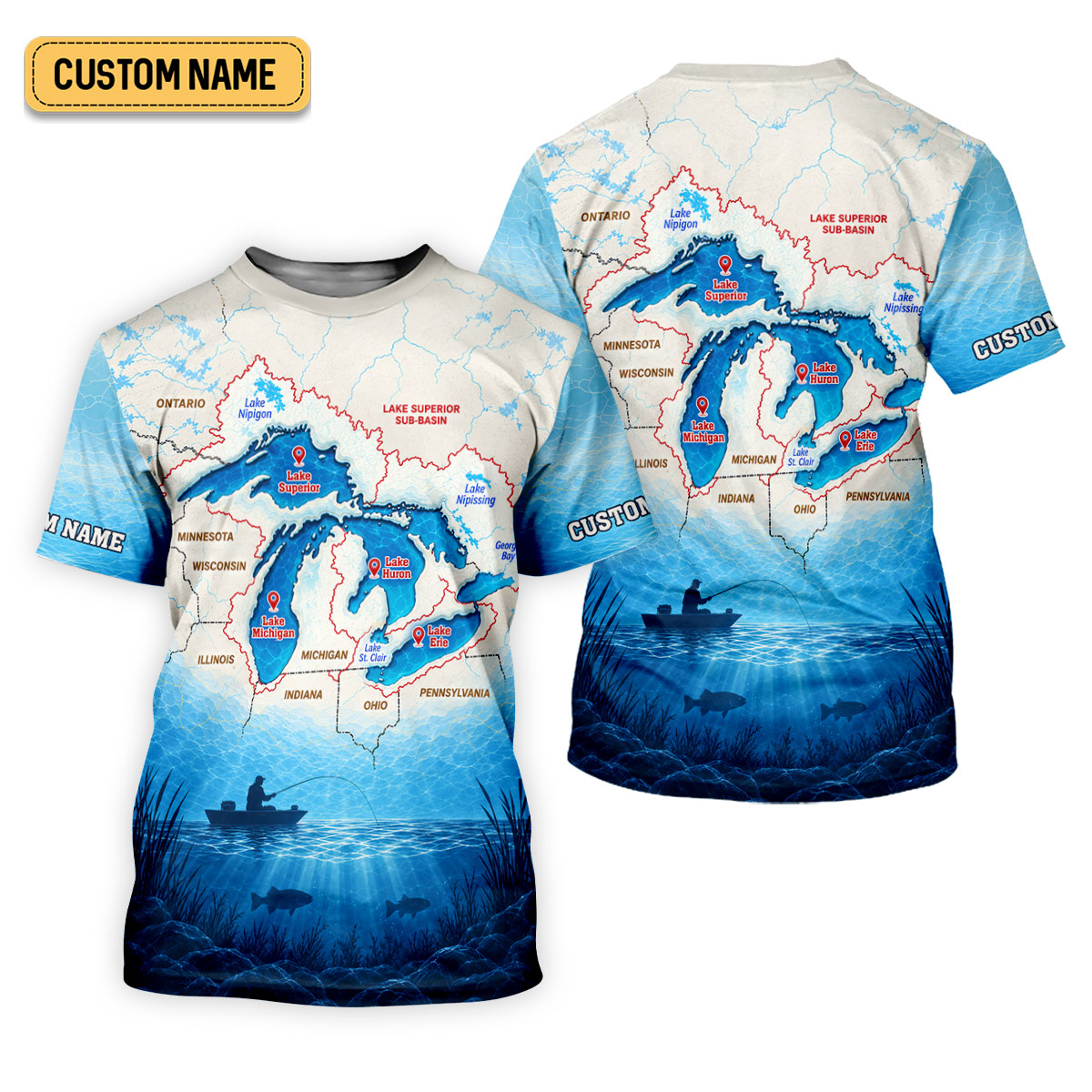 Personalized Great Lakes Fishing Map UPF Shirt, Womens Fishing Shirt, Fishing Apparel Shirt