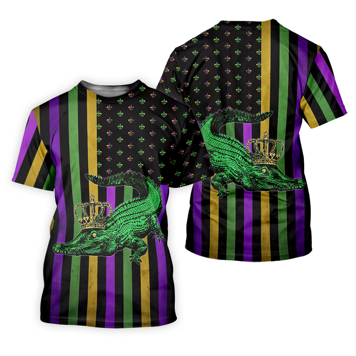 Mardi Gras Aligator Purple Green Gold Vertical Stripes Fleur De Lis Golf Tops For Men, Polo Shirts For Men