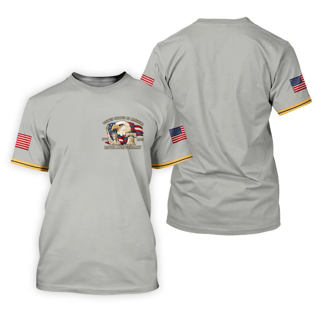 Bald Eagle American Flag 250 Years Grey Golf Shirt, Patriotic 4th Of July Golf Shirts For Men