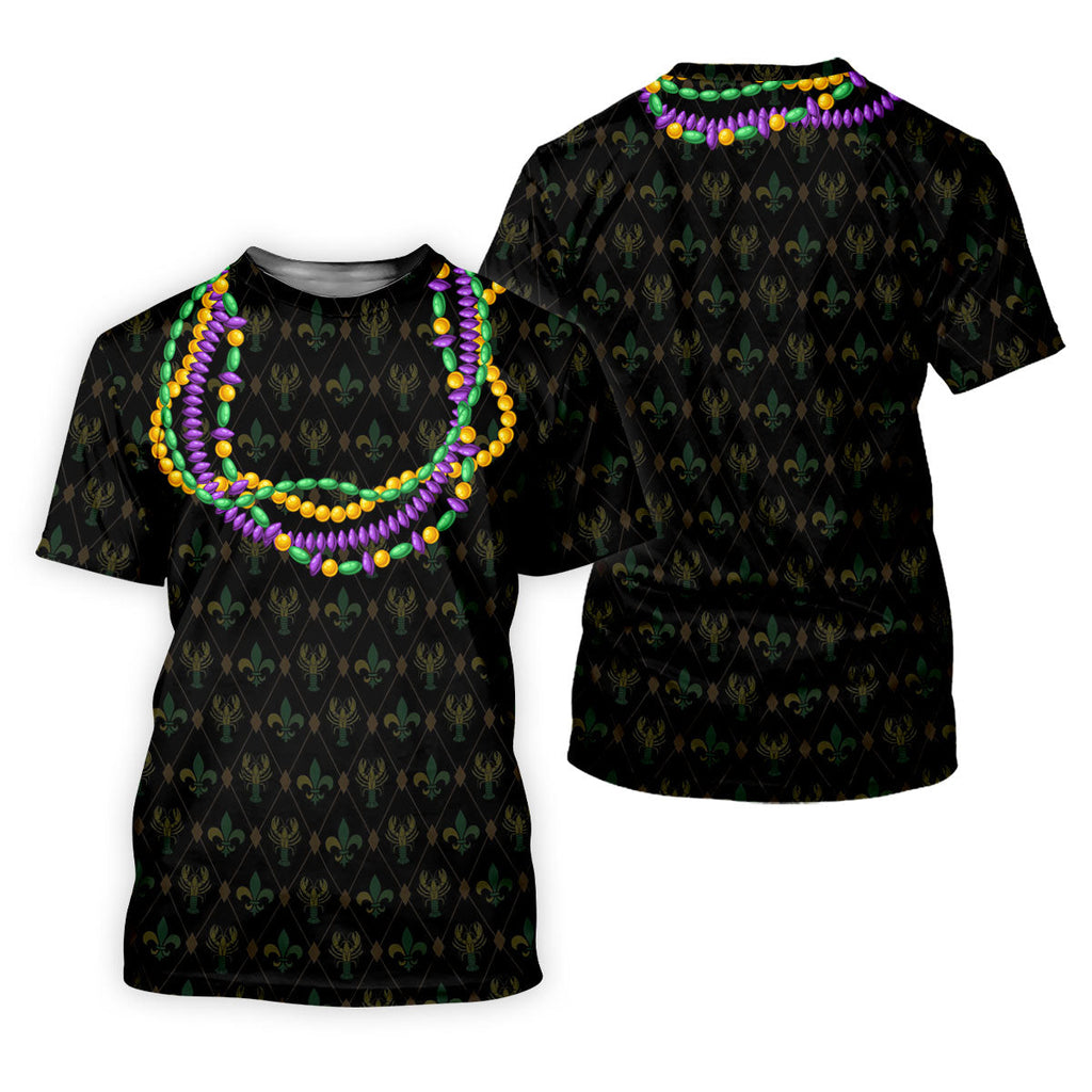 Mardi Gras Beads Chain Crawfish Fleur De Lis Black Golf Shirt, Polo Shirts For Men, Golf Shirts For Men