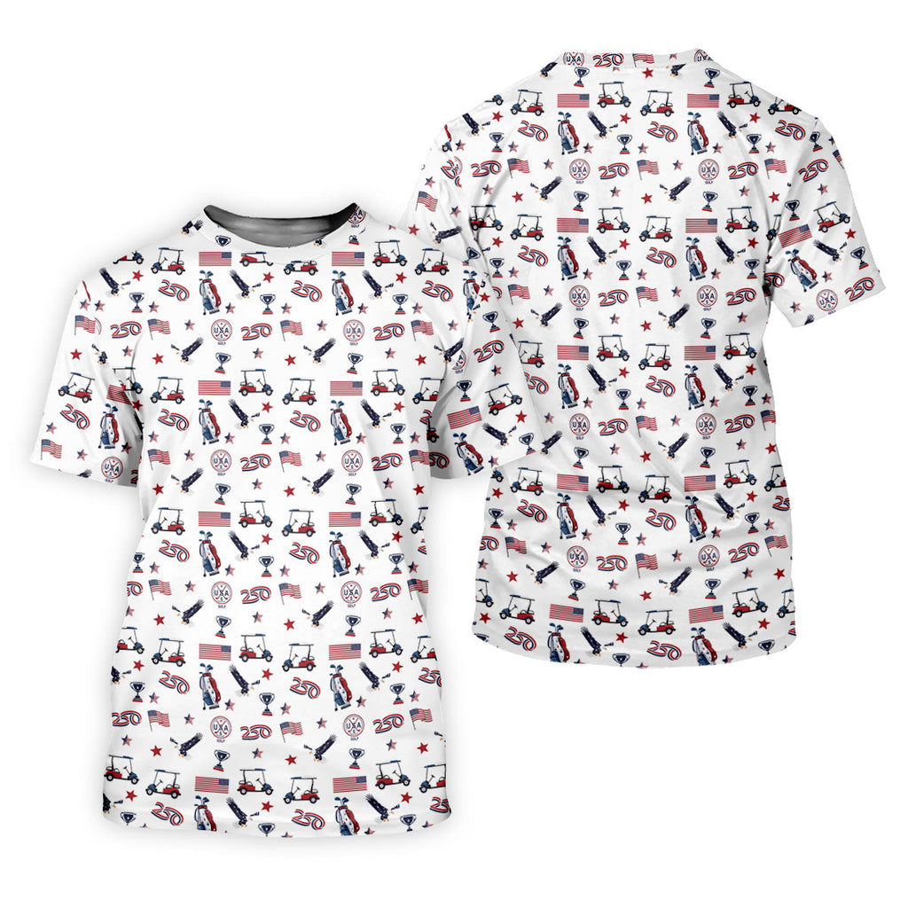 250 Years Golf Pattern Patriotic Golf Shirt, Golf Tops For Men, 4th Of July Golf Shirts For Men