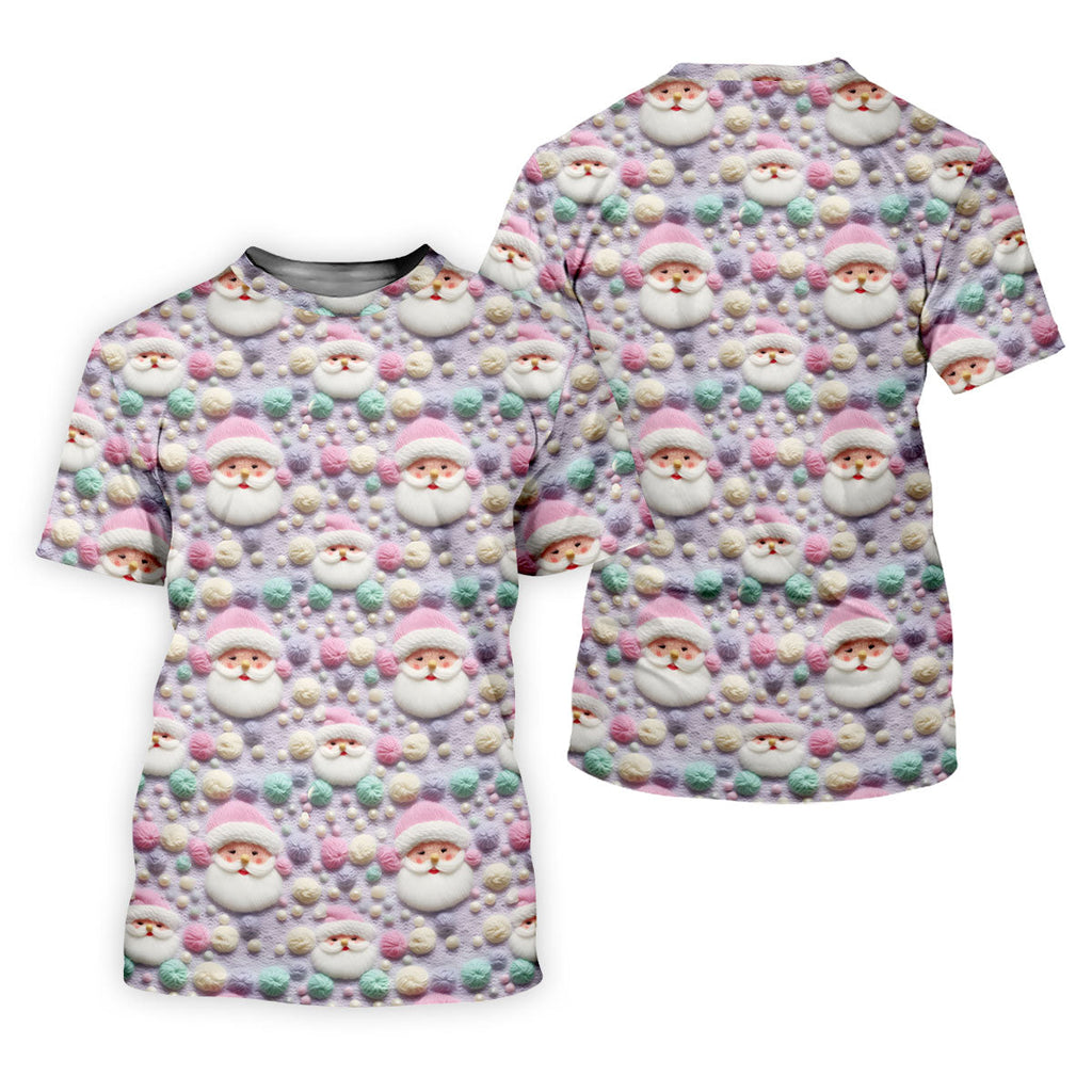 Knit Santa Pastel Pattern Golf Tops For Men, Christmas Golf Shirt, Cute Golf Outfit, Golf Shirts For Men