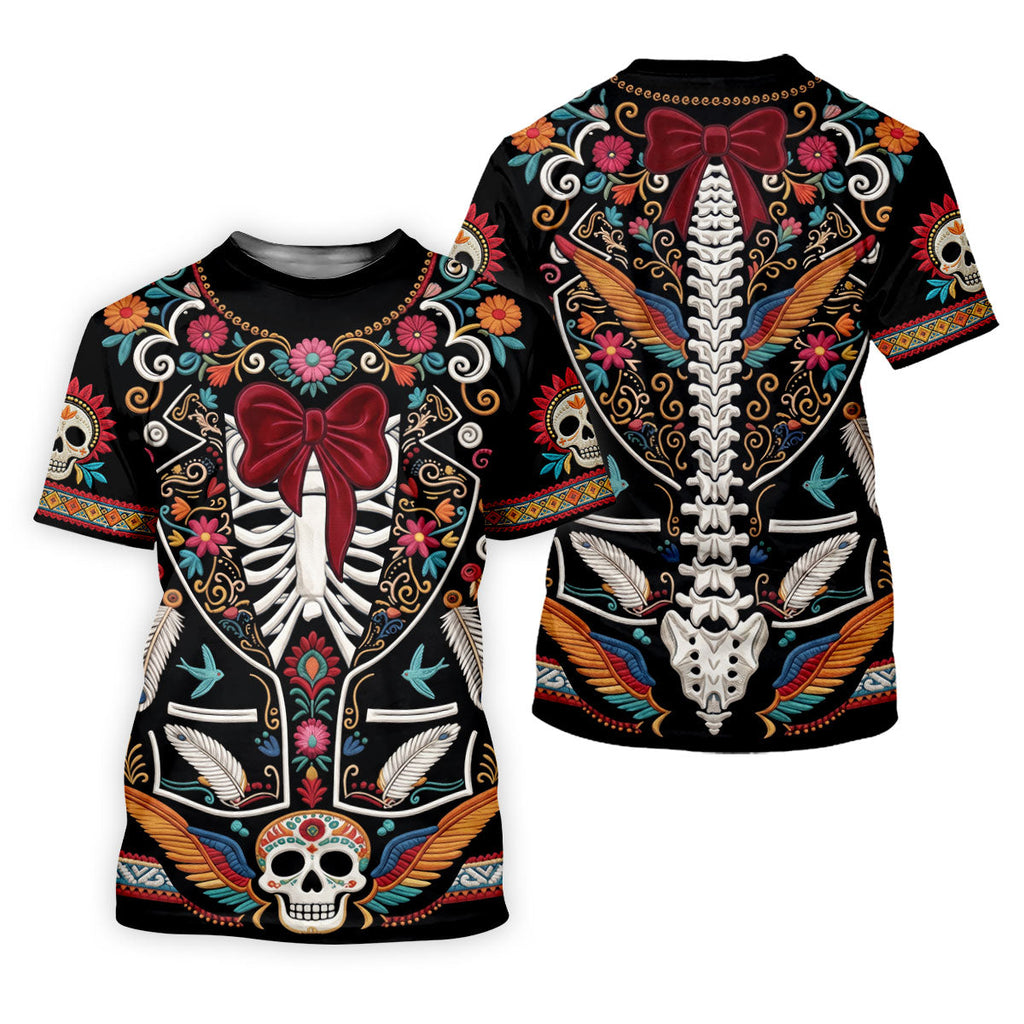 Skeleton With Flower Cinco De Mayo Celebration Golf Tops For Men, Fiesta Theme Golf Shirts For Men