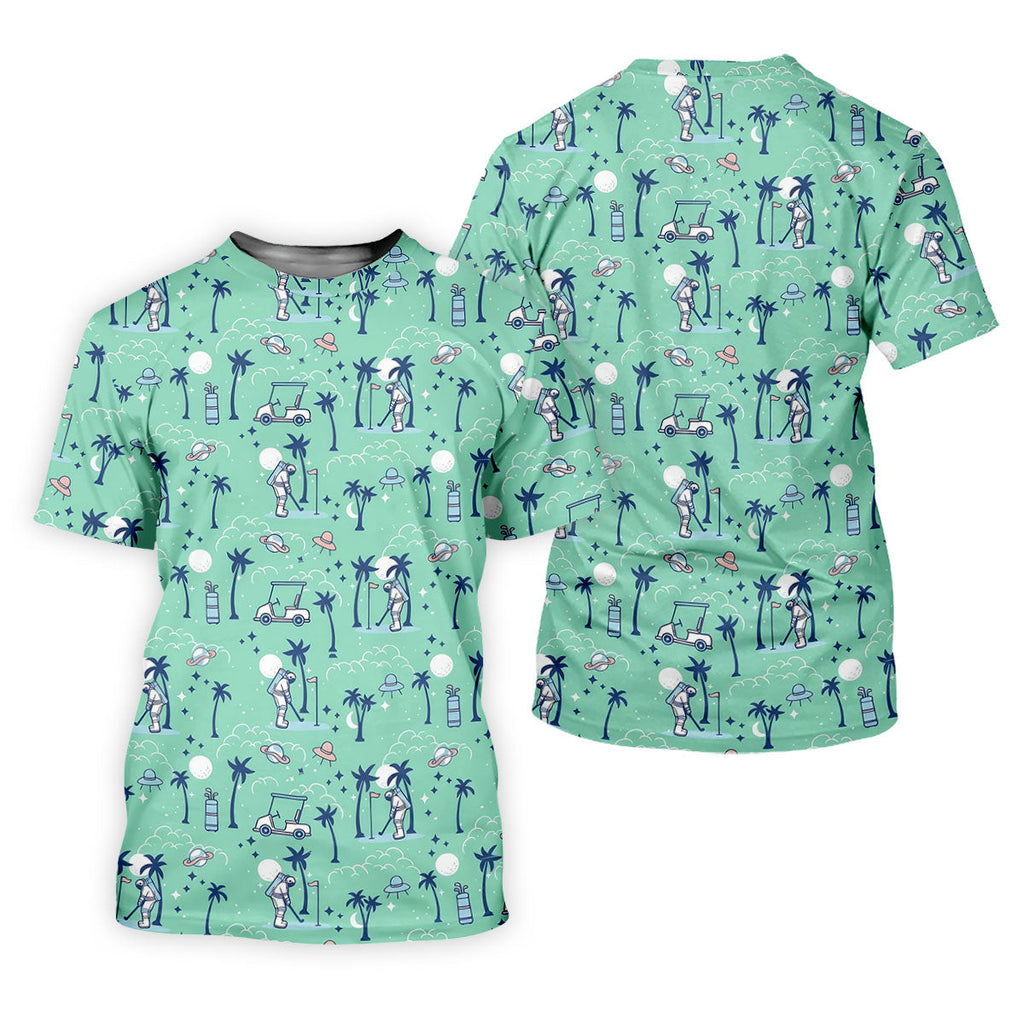 Astronaut Golfing Space Themed Tropical Golf Shirt, Golf Tops For Men, Golf Shirts For Men