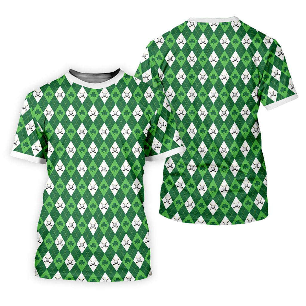 St Patrick's Day Shamrock Argyle Pattern Green And White Argyle Golf Shirt, Polo ShirtFor Men, Golf Shirts For Men
