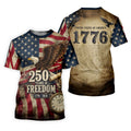 250 Years Of Freedom US Bald Eagle Retro US Flag Golf Tops For Men, Patriotic 4th Of July Golf Shirts For Men