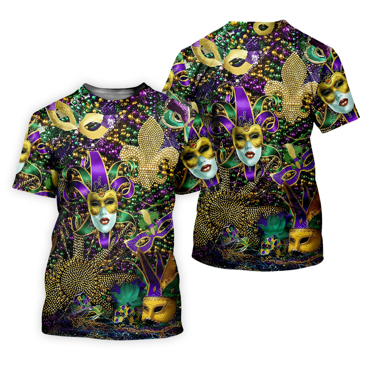 Jester Mask Purple Green Gold Fleur De Lis Beads Mardi Gras Golf Shirt, Golf Shirts For Men, Polo Shirts For Men