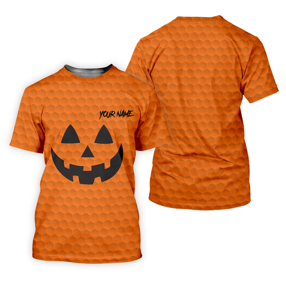 Halloween Pumpkin Face Custom Name Men's Funny Golf Shirts, Polo Shirts For Men, Golf Gift For Men