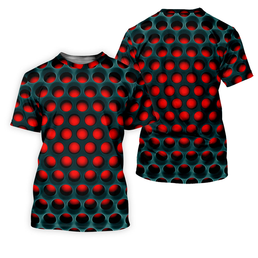 3D Effect Circular Pattern Red Golf Shirt, Cool Golf Outfit, Men's Funny Golf Shirts, Polo Shirts For Men