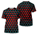 3D Effect Circular Pattern Red Golf Shirt, Cool Golf Outfit, Men's Funny Golf Shirts, Polo Shirts For Men